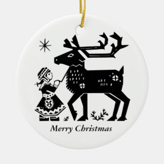 Lappland-Mädchen hält Ren-Weihnachtsdekoration Keramik Ornament