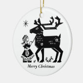 Lappland-Mädchen hält Ren-Weihnachtsdekoration Keramik Ornament (Links)