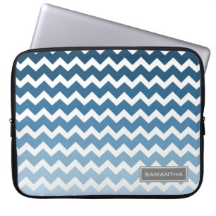 Laptop Blau Ombre Chevron Benutzerdefinierter Name Laptopschutzhülle