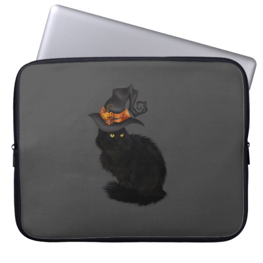 Laptop Case with Black Halloween Cat Design (Vorderseite)