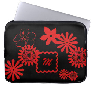 Laptop-Computer Hülsen-rote Blumen mit Monogramm Laptopschutzhülle