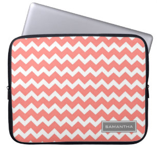 Laptop Coral Chevron Benutzerdefinierter Name Laptopschutzhülle