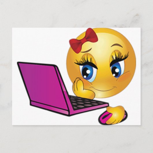 Laptop Emoji Girl Postkarte (Vorderseite)