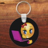 Laptop-Emoji-Mädchen-Schlüsselanhänger Schlüsselanhänger (Rückseite)