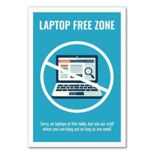 Laptop-freie Zone-Tischkarte Tischnummer (Vorderseite)