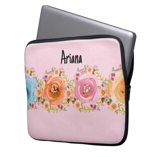 Laptop-Gehäuse in rosa mit farbigen Blume Laptopschutzhülle (Vorderseite Links)