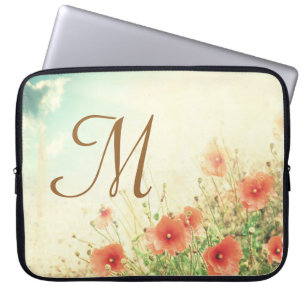 Laptop-Hülle mit Monogramm und rosa Wildblumen 15 Laptopschutzhülle