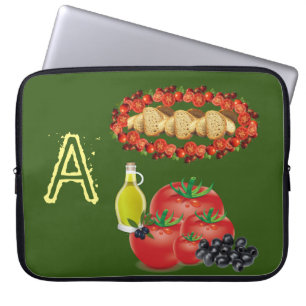 Laptop-Hülle Olivenöl, Oliven, Brot, Tomate Laptopschutzhülle