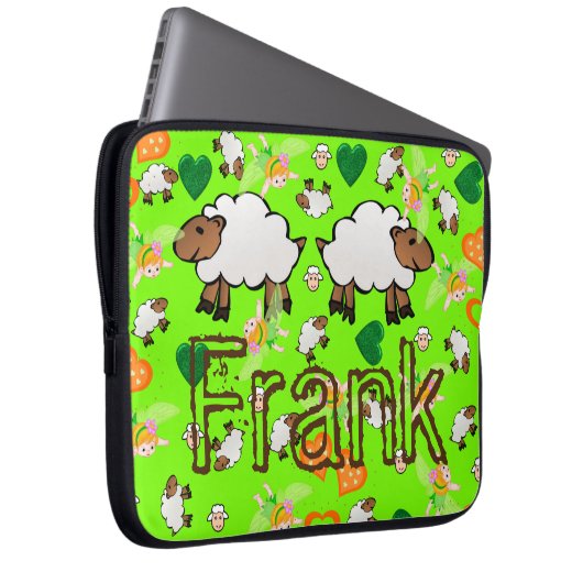 Laptop-Schläfenschaf Blumengrün und Orangefarbene Laptopschutzhülle (Vorne Rechts)