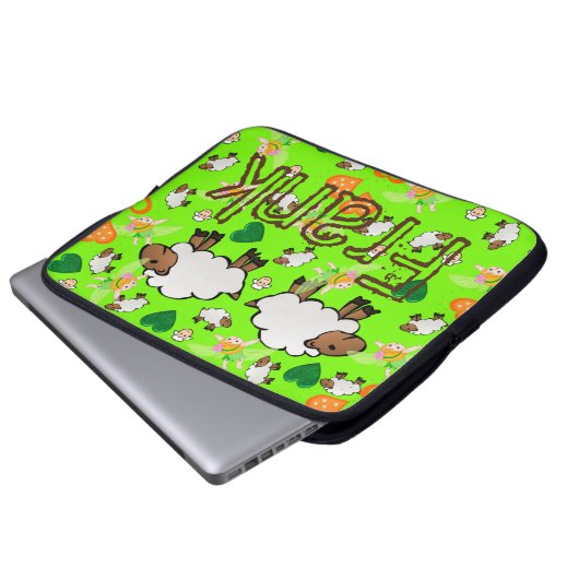 Laptop-Schläfenschaf Blumengrün und Orangefarbene  Laptopschutzhülle (Vorne Knopf)