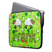Laptop-Schläfenschaf Blumengrün und Orangefarbene Laptopschutzhülle (Vorderseite Links)