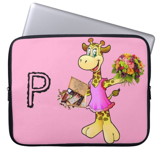 Laptop-Sieb Giraffe Blumenschokolade Rosa Laptopschutzhülle (Vorderseite)