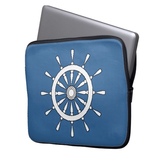 Laptop-Sieb - Schiffrad mit Name Laptopschutzhülle (Vorderseite Links)