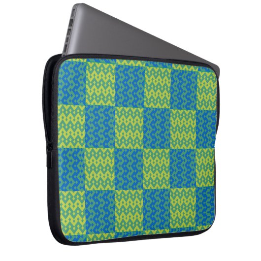 Laptop-Sieb, Smaragdgrüne und blaue Patchwork Laptopschutzhülle (Vorne Rechts)