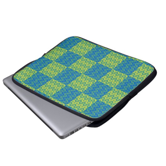 Laptop-Sieb, Smaragdgrüne und blaue Patchwork Laptopschutzhülle (Vorne Knopf)
