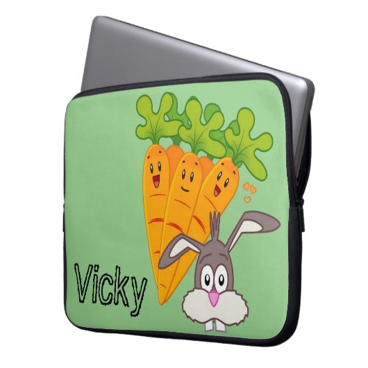 Laptop Sleeve Carrots Rabbit Green (Vorderseite Links)