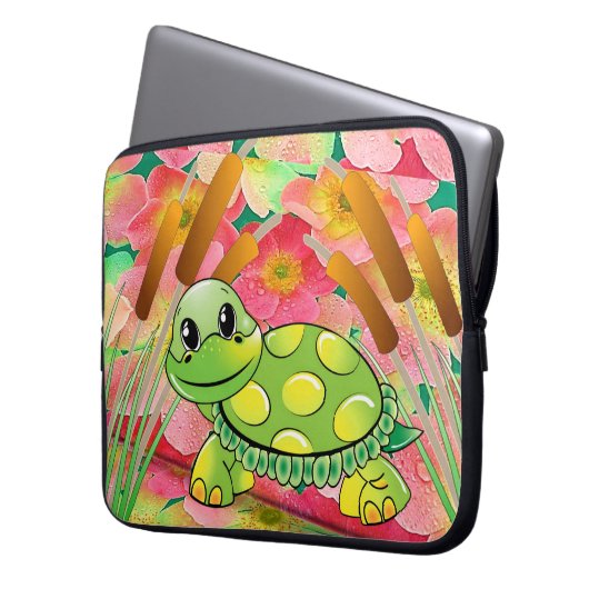 Laptop Sleeve Floral Turtle (Vorderseite Links)