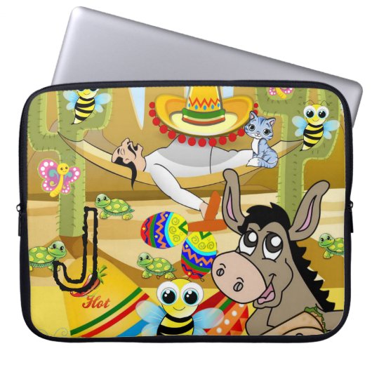 Laptop Sleeve Mexican Man Donkey Bumblebee (Vorderseite)