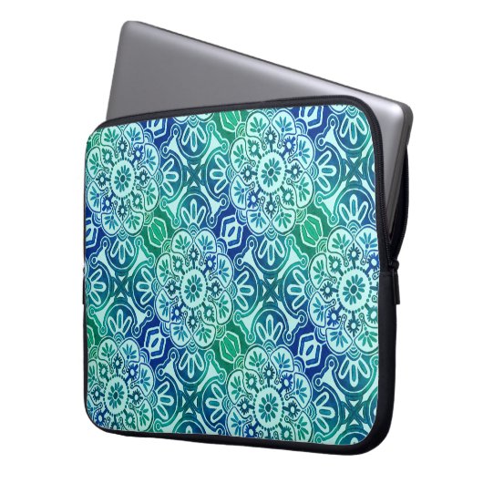 Laptop Sleeve Tribal blau grün (Vorderseite Links)