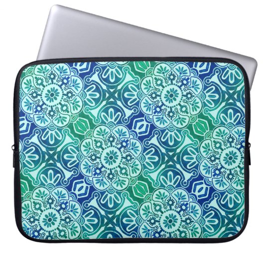 Laptop Sleeve Tribal blau grün (Vorderseite)