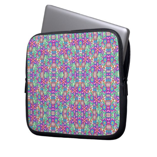 Laptop sleeve with vibrant, symmetrical pattern (Vorderseite Links)
