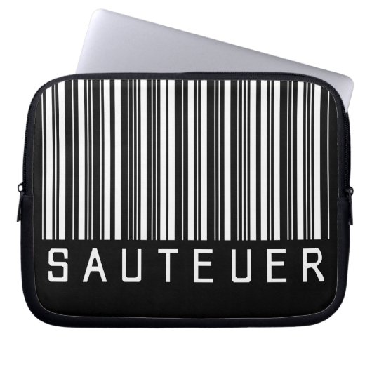 Laptopschutzhülle "SAUTEUER" Barcode Weiß (Vorderseite)