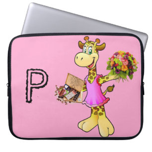 Laptoptasche Giraffe Blumen Schokolade Rosa Laptopschutzhülle