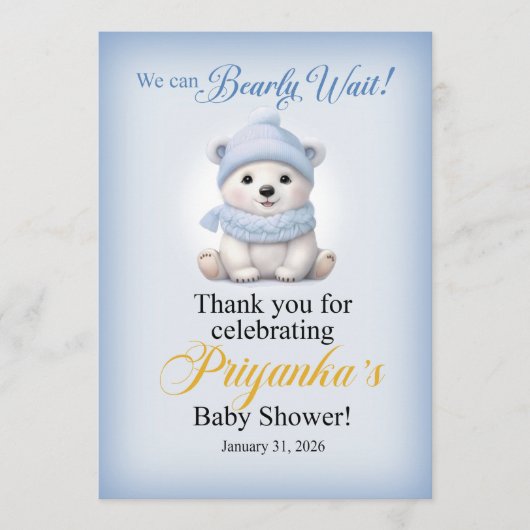 LAQUITA polar bear Baby Shower sign for Priyanka Einladung (Vorderseite)