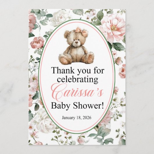 LAQUITA teddy bear Baby Shower sign for Carissa Einladung (Vorderseite)