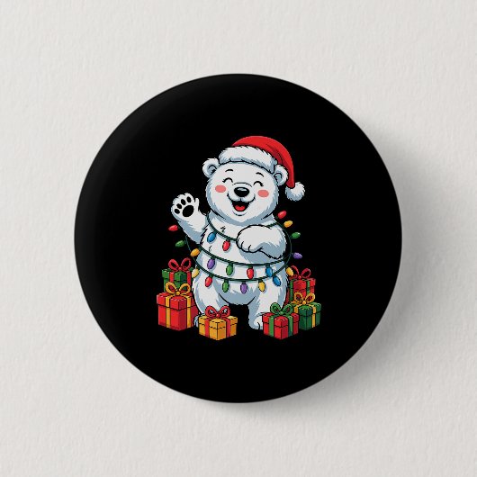 Lar Bear Santa Hat Animals Lovers Ugly Christmas P Button (Vorderseite)