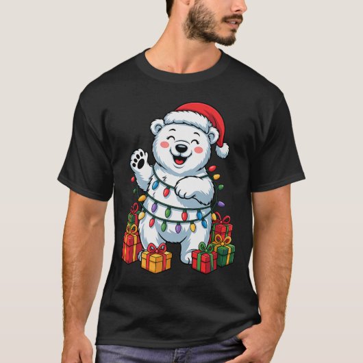 Lar Bear Santa Hat Animals Lovers Ugly Christmas P T-Shirt (Vorderseite)