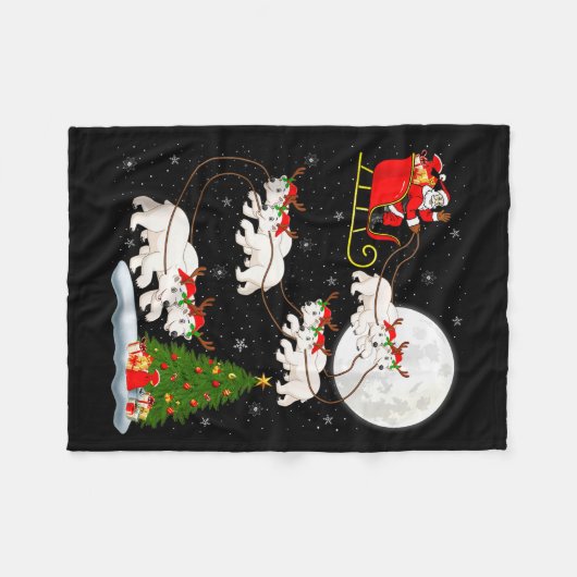 Lar Bear Santa Sleigh Flying Funny Magical Christm Fleecedecke (Vorderseite (Horizontal))