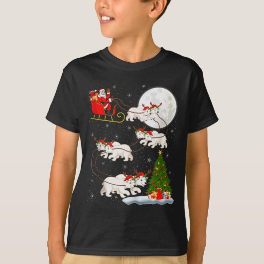 Lar Bear Santa Sleigh Flying Funny Magical Christm T-Shirt (Vorderseite)