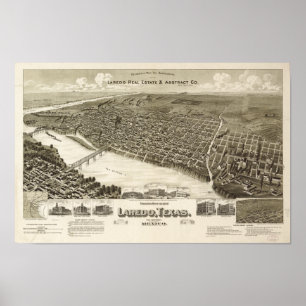 Laredo Texas 1892 Antique Panoramic Map Poster