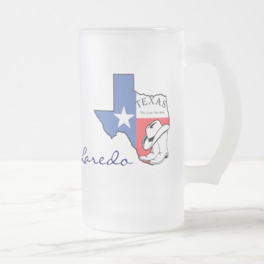 Laredo, Texas Staat Map mit Star, Boots, Hat-Tasse Mattglas Bierglas (Rechts)