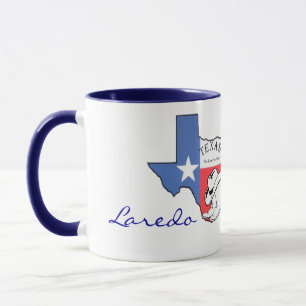 Laredo, Texas State Karte mit Stern, Stiefel, Hut Tasse