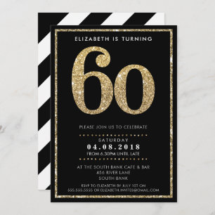 LARGE AGE NUMBER INVITE modern 60 gold glitter Einladung