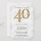LARGE AGE NUMBER Marmor moderne 40 Gold Glitzer Einladung (Vorderseite)