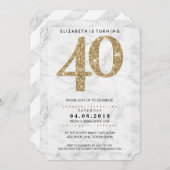 LARGE AGE NUMBER Marmor moderne 40 Gold Glitzer Einladung (Vorne/Hinten)