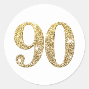 LARGE AGE NUMBER moderner 90 Gold Glitzer Runder Aufkleber