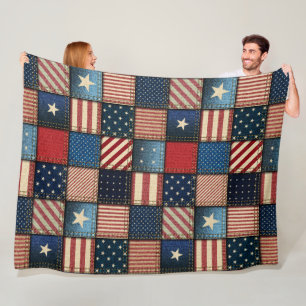 Large Americana Patchwork Image Fleecedecke