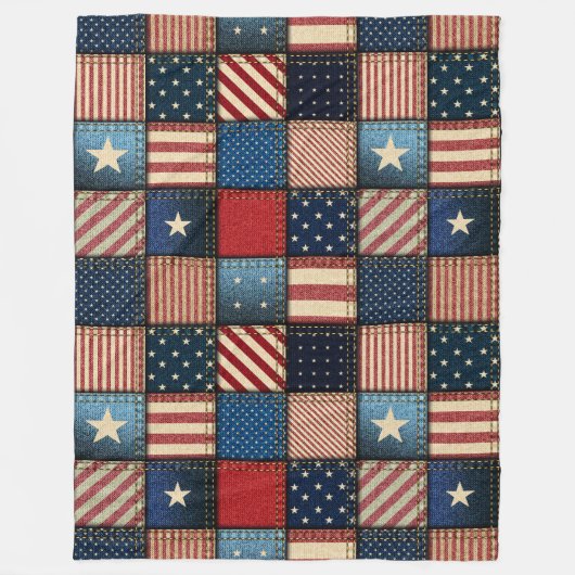 Large Americana Patchwork Image Fleecedecke (Vorderseite)