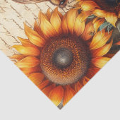 Large and Small Sunflowers with Bees and Script Seidenpapier (Ausschnitt)