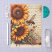 Large and Small Sunflowers with Bees and Script Seidenpapier (Handwerk)