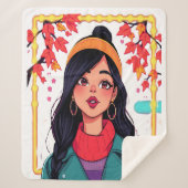 Large Autumn Girl Sherpa Blanket – Cozy Oversized Sherpadecke (Vorderseite)