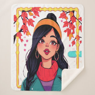 Large Autumn Girl Sherpa Blanket – Cozy Oversized Sherpadecke