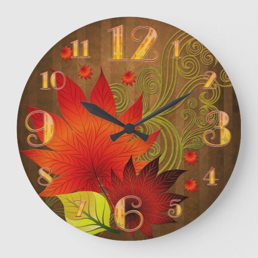 Large Autumn Leaves Wall Clock Große Wanduhr (Vorderseite)
