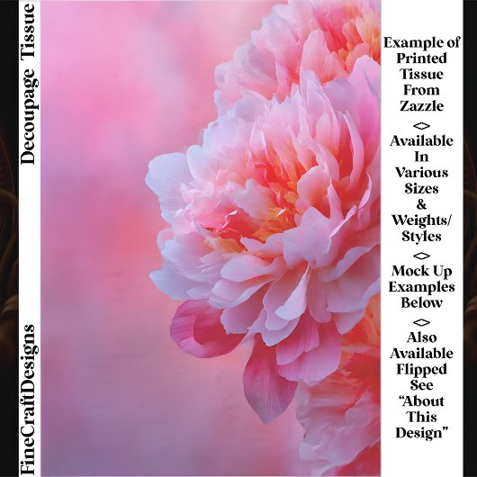 Large Beautiful Pink Peony Flower EY9R Decoupage Seidenpapier