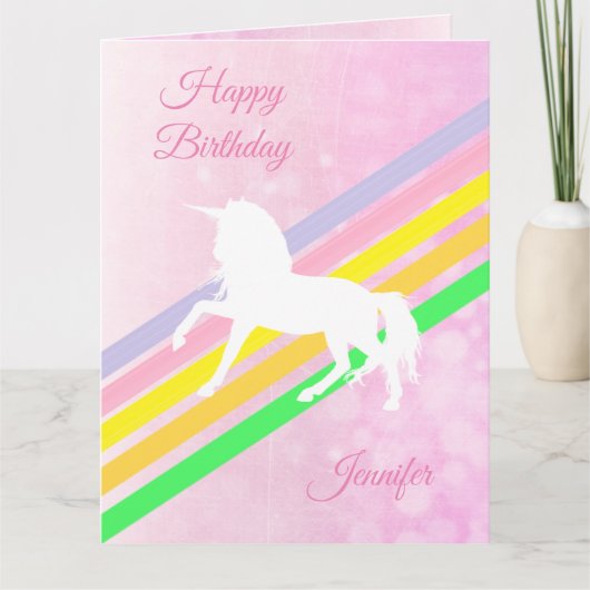 Large Birthday Girl's Unicorn Personalized Card Karte (Vorderseite)