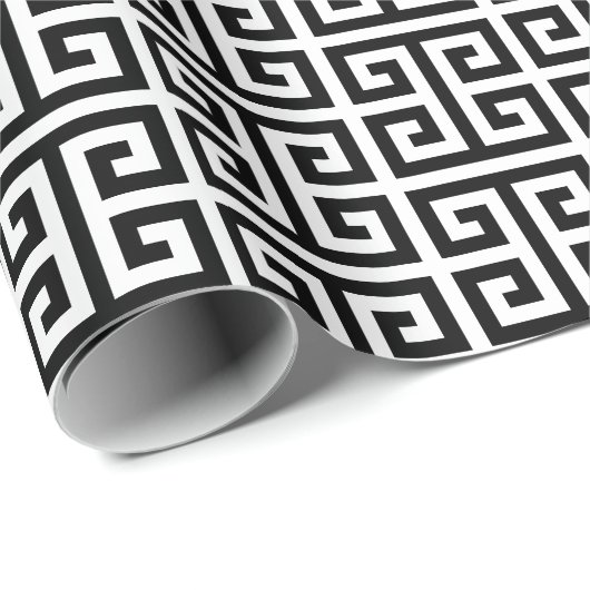 Large Black and White Greek Key Pattern Geschenkpapier (Rolleneckpunkt)